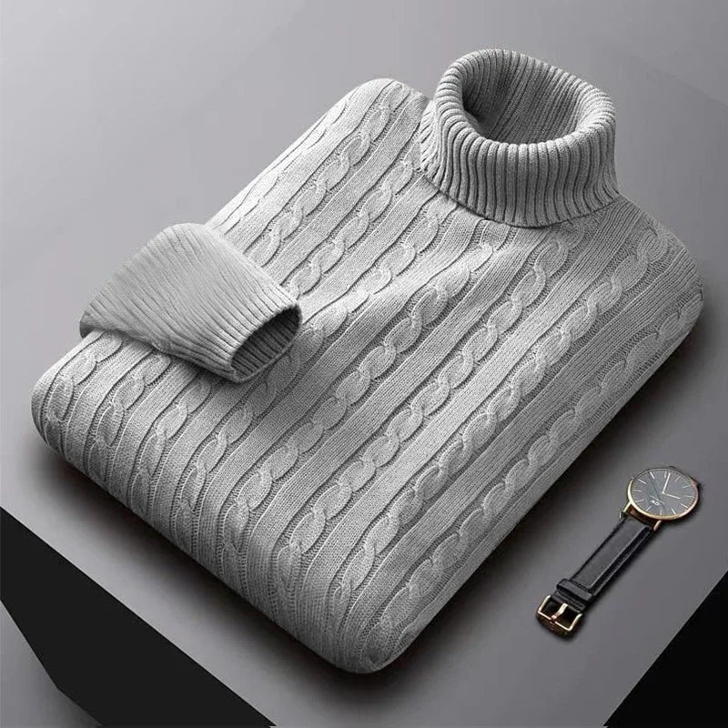 2025 New Men's High Neck Sweater Solid Color Pullover Knitted Warm Casual Turtleneck Sweatwear Woolen Mens Winter Outdoor Tops.