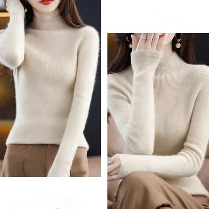 Solide Hälfte Rollkragen Stricken Pullover Frauen Herbst Winter Koreanische Langarm Pullover Mode Alle Spiel Dicke Warme Dünne Jumper Neue.