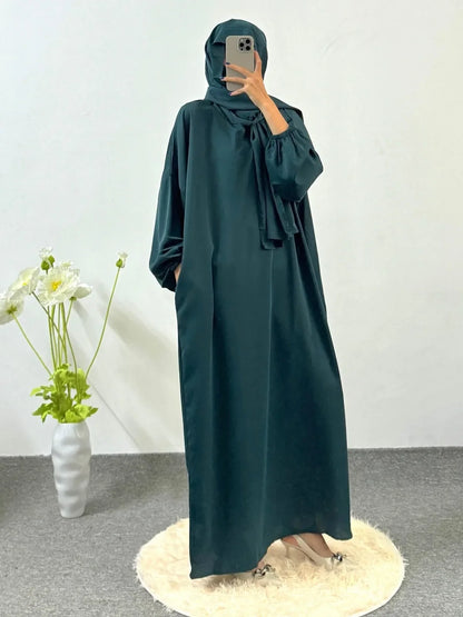 Ramadan Modesty Prayer Dress Women Jilbabs Kaftan Muslim Abayas Dubai Robe Hijab Smocking Sleeve Dresses Islamic Clothing.