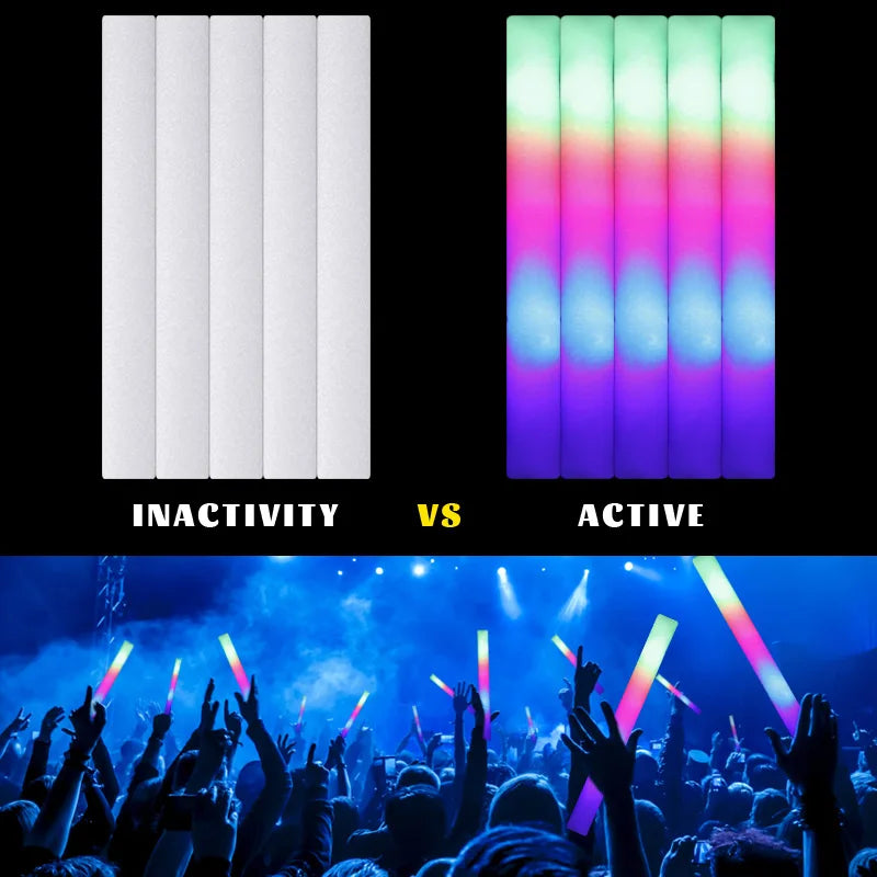 15/30/60Pcs Glow Foam Stick Groß Bunte RGB LED Cheer Tube Dunkles Licht Glow Sticks Weihnachten geburtstag Hochzeit Party Liefert.