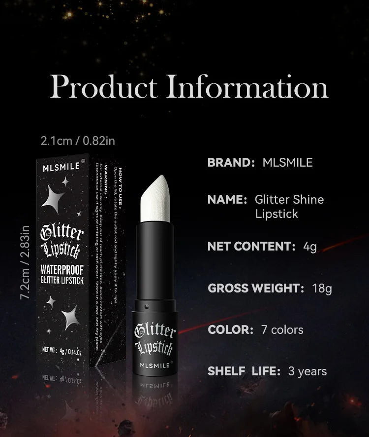 7Colors Glitter Lipstick Waterproof Long Lasting Diamond Pearlescent Metallic Lipstick Black Lipgloss Women Lips Makeup Cosmetic.