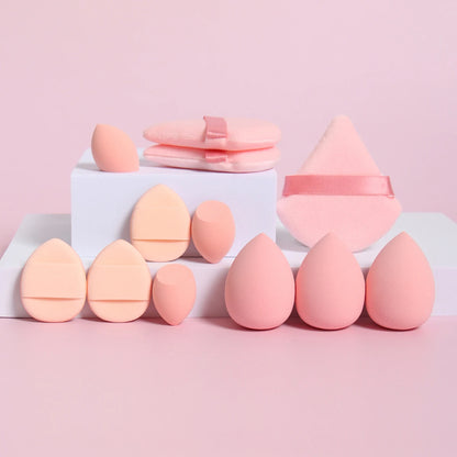 12-Piece All-Purpose Makeup Sponge Set, Made of 3 Loose Powder Puffs, 3 Mini Air Cushion Puffs, 3 Beauty Eggs and 3 Mini Beauty.