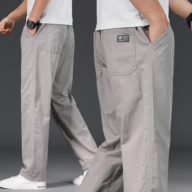 Big Size Mens Casual Pants Relaxed Fit Cotton Trousers Elastic Waist Drawstring Sweatpants Mens Jogger Pants Summer Spring.