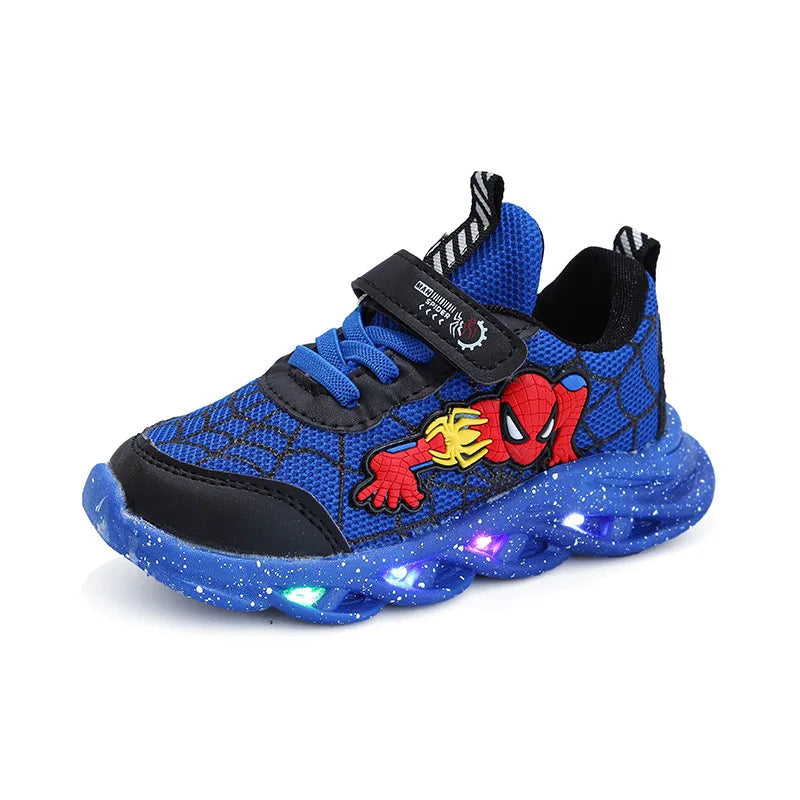 Disney LED Casual Sneakers Red Black For Spring Boys Mesh Outdoor Shoes Children Lighted Non-slip Shoes Size 21-30.