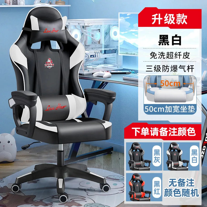 Ergonomischer Gaming-Stuhl, Gamer-Stühle mit Kopfstütze mit Lendenkissen, höhenverstellbarer Computer-Bürostuhl für Mädchen und Jungen