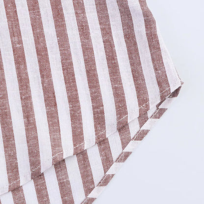 Summer Women's Curled Wide Sleeves Linen Blended Striped Asymmetric Casual Shirt Versatile Collar Linen Blended Printed Shirt.