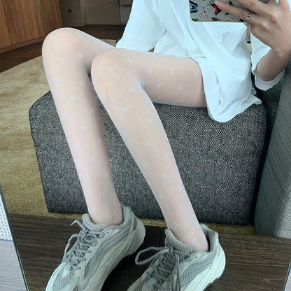 Black Polka Dot Butterfly Knot Tights Ultra Thin Women's Stockings Prevent Snagging Sexy Silk Pantyhose Spring Summer