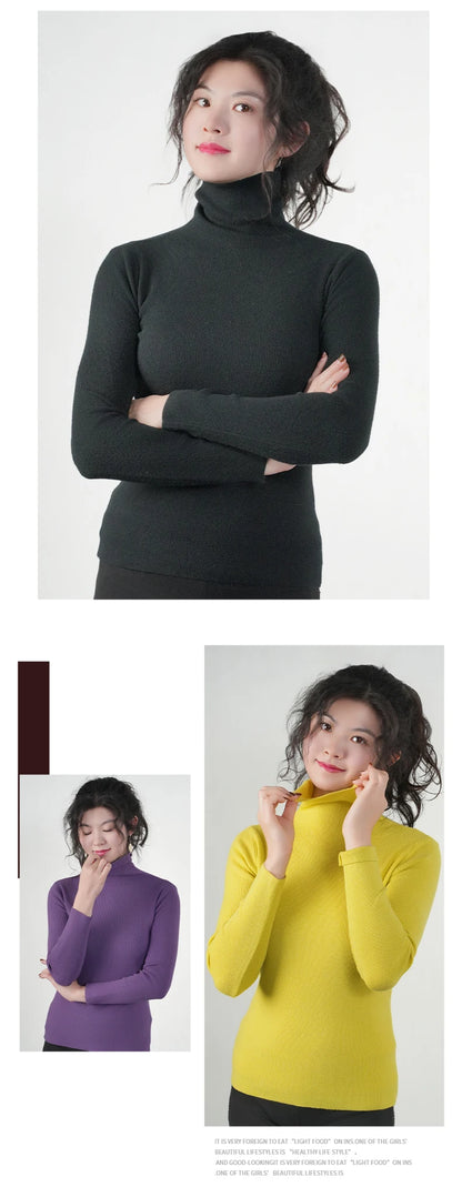 Frauen Pullover Winter Warm Hohe Kragen Strickwaren Langarm Schlank Jumper Frau Thermische Tops Kleidung Pullover Rollkragen Pullover