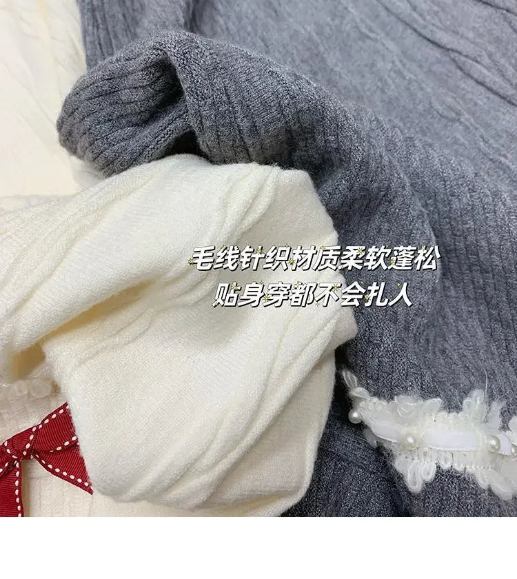 Clothes for Women Autumn Winter Japanese Style Kawaii Sweet Chic Knitted Skirts Female High Waist Solid Loose A-line Midi Skirt.