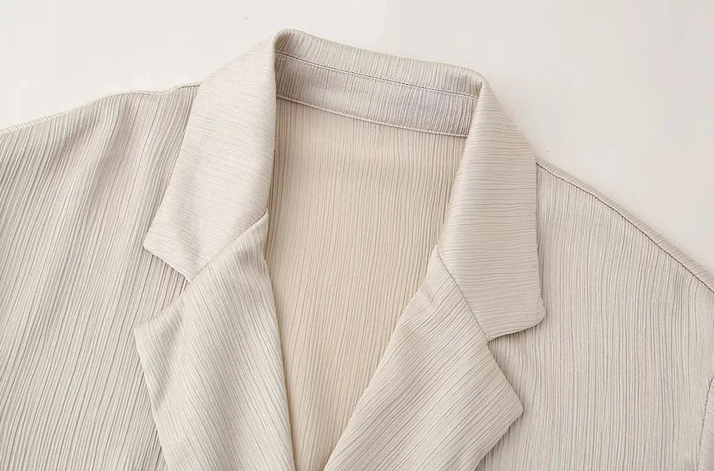 Women's Double-Breasted Loose Blazer Coat and High Elastic Waist Wide Leg Pants, Female Two Piece Sets, Fashion.