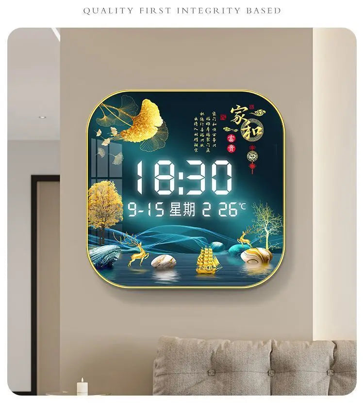 Wanduhr Digital anzeige stille Temperatur Uhr Quadrat Wohnzimmer Home Schlafzimmer Esszimmer Wandmalerei