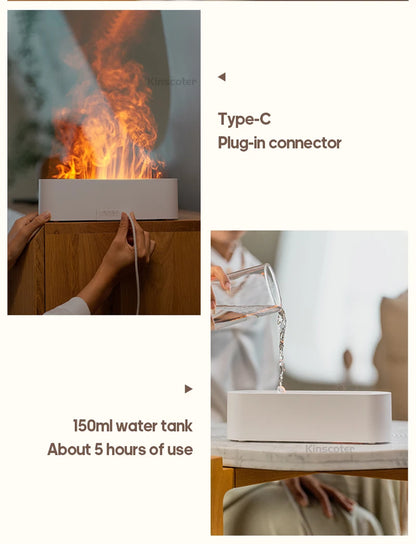 KINSCOTER Realistic Colorful Flame Aromatherapy Diffuser Aroma Essential Oil 150ml USB Air Humidifie Purifier Air Freshener.