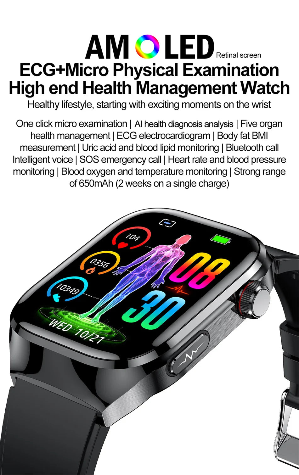 SmartWatch Voice Call Push reminder Physical examination Health Watch Blood Pressure UricAcid Blood Oxygen ECG Sport Smart watch.