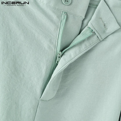 INCERUN Summer Men's Sets Solid Color Sleeveless Tops Tee Buttons Summer Long Pants Male Two-piece Suits Streetwear 2PCS S-5XL