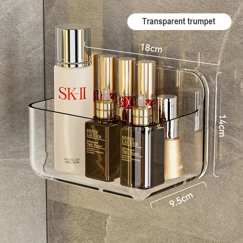 An der Wand montierte Dusch-Shampoo-Racks, Regale, Organizer, nicht bohrend, abnehmbares, transparentes PET-Material, Badezimmer-Aufbewahrungsregal