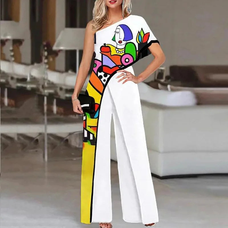 Fashionable Printed Pattern Wide Leg Pants Jumpsuit Independent Station Cross Border Spring Summer Women's Clothing