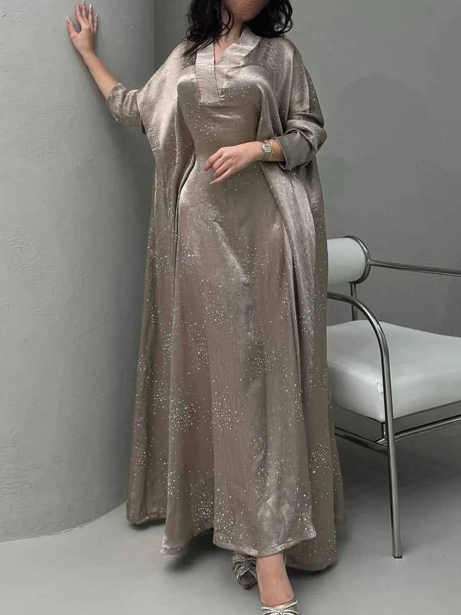 Women Ramadan Eid Arabic Dubai Abaya Luxury Muslim Fashion Hot Beading Long Dress Kaftan Robe Femme Islam Prayer Clothing Kebaya.