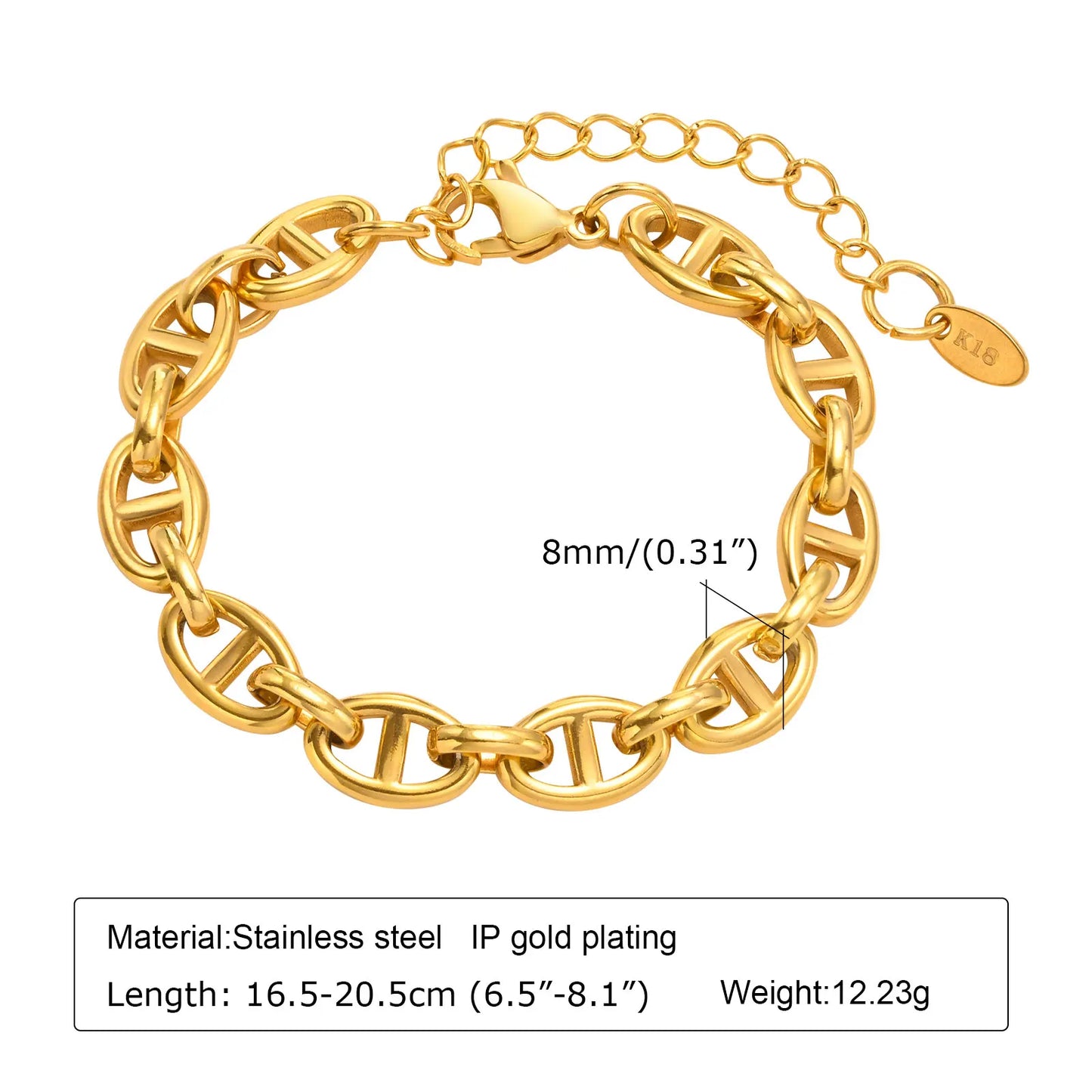 Chunky Bold Toggle Bracelets for Women, Stainless Steel OT Buckle Link Chain Bracelet Gold Plated Tarnish Free