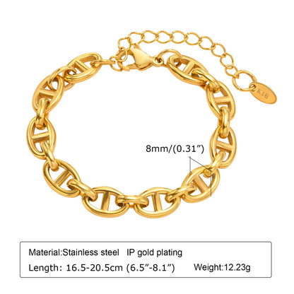 Chunky Bold Toggle Bracelets for Women, Stainless Steel OT Buckle Link Chain Bracelet Gold Plated Tarnish Free