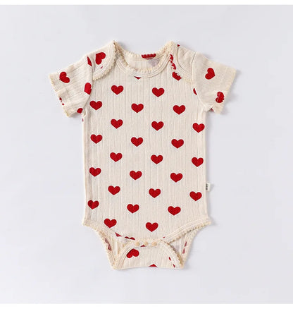 0-24M Baumwolle Baby Mädchen Strampler Herz Druck Nette Prinzessin Body Sommer Neugeborenen Kind Baby Kleidung Kurzarm outfit
