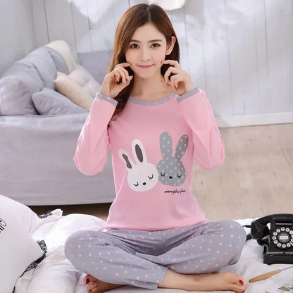 Herbst 2 stück Pyjamas Set Frauen Dünne Sexy Nachtwäsche Schöne Hause Anzug 2025 Rundhals Mädchen Teetasse Nachtwäsche Langarm pyjamas