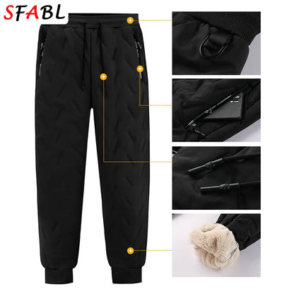 New Fleece Warm Winter Men's Pants Casual Thicken Joggers Pants for Men Thermal Padded Trousers Black Sweatpants Men Waterproof.
