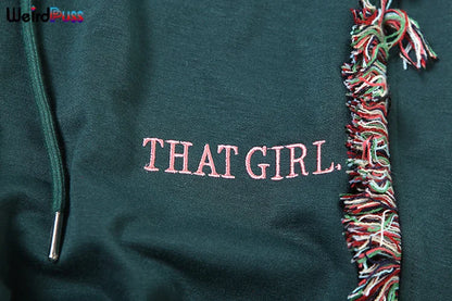 Weird Puss Casual Sporty 2 Piece Set Women Letter Embroidery Crop Tops+Side Tassel Straight Pants Matching Streetwear Tracksuits