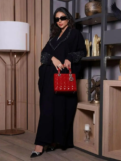 Black Open Kimono Abaya Damen Dubai Luxury Muslim Abayas For Women Kaftan Dress Kebaya Islamic Clothing Robe Femme Musulmane.