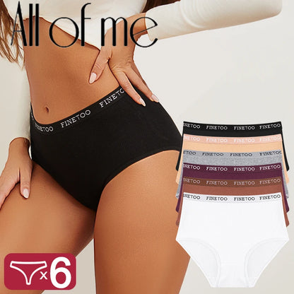 6Pcs/Set Cotton Women Panties Lady Plus Size Underwear High Waist Briefs Breathable Solid Color Female Lingerie Shorts FINETOO.