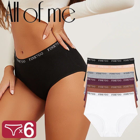 6Pcs/Set Cotton Women Panties Lady Plus Size Underwear High Waist Briefs Breathable Solid Color Female Lingerie Shorts FINETOO.