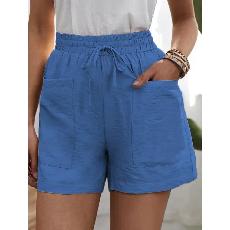 Women's High-waisted Loose-fit Solid Color Casual Shorts Pocket Bell Bottoms