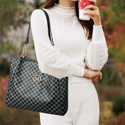 Vintage Geometric Tote Bag Synthetic Leather Letter "M" Design for Women Handbag Shoulder Bag Large Capacity Shopping Travel Bag.