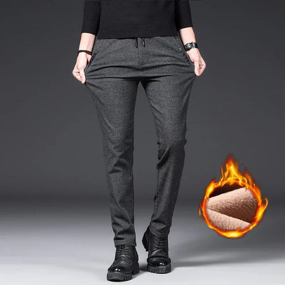 Winter Plush Trousers Men Business Fleece Pants Fashion Warm Drawstring Velvet Thick Casual Stretch Male Clothes 28-29.