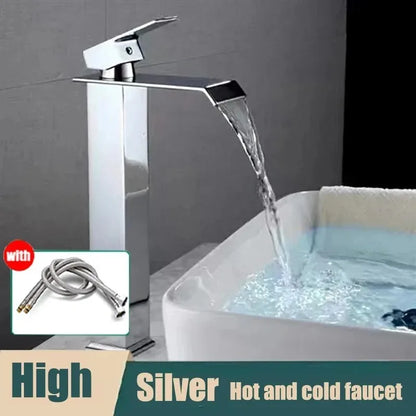Black waterfall hot and cold faucet wash basin countertop basin bathroom cabinet splash proof basin faucet kitchen