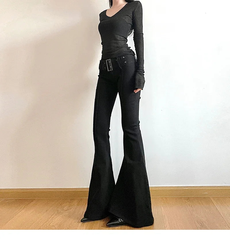 2025 Y2k Retro Emo 2000s Women's Black Flare Pants Streetwear Fashion Trousers Harajuku Wide Yoga Pants 90s Aesthetic Clothes.