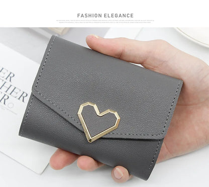Korean version women wallet short heart-shaped three fold women's wallet multi card slot card bag zero wallet  purses for women.