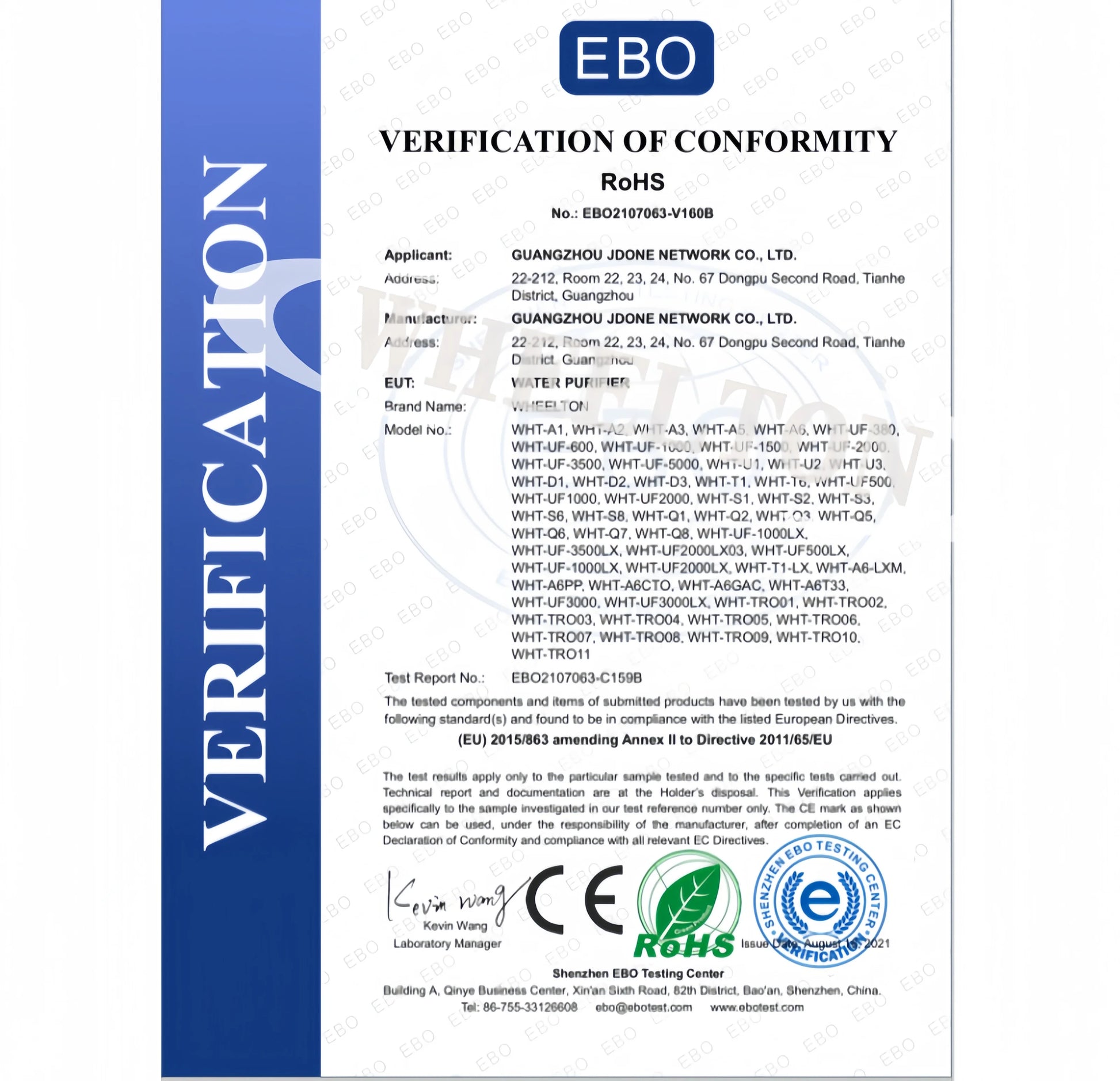 Wheelton PVDF UF 3500L/H Water Purifier Whole House Ultrafiltration Filter 0.01um Filtration SUS304 Drinkable Water.