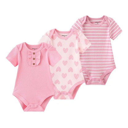 Kiddiezoom 3-teiliges modisches Sommer-Kurzarm-Cartoon-Baby-Body aus Baumwolle für Neugeborene, Jungen und Mädchen.