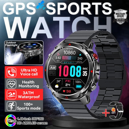 2025 New Military T-Rex 3 GPS Sports SmartWatch Compass Altimeter IP69K Waterproof Battery Call heart rate Fitness Bracelet Men