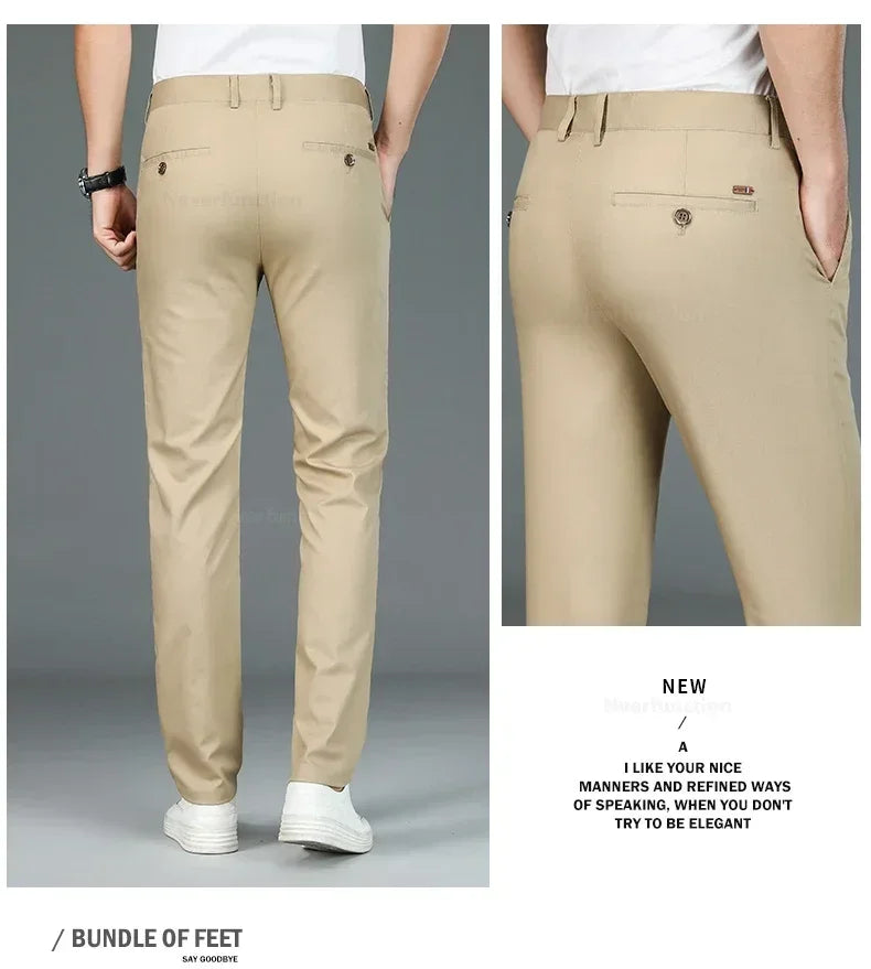 Summer New Men's Bamboo Fiber Slim Business Casual Pants Fashion Classic Breathable Designer Formal Long Trouser Male Clothing.