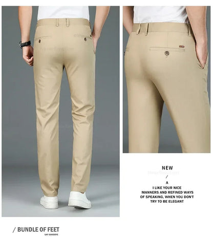 Summer New Men's Bamboo Fiber Slim Business Casual Pants Fashion Classic Breathable Designer Formal Long Trouser Male Clothing.