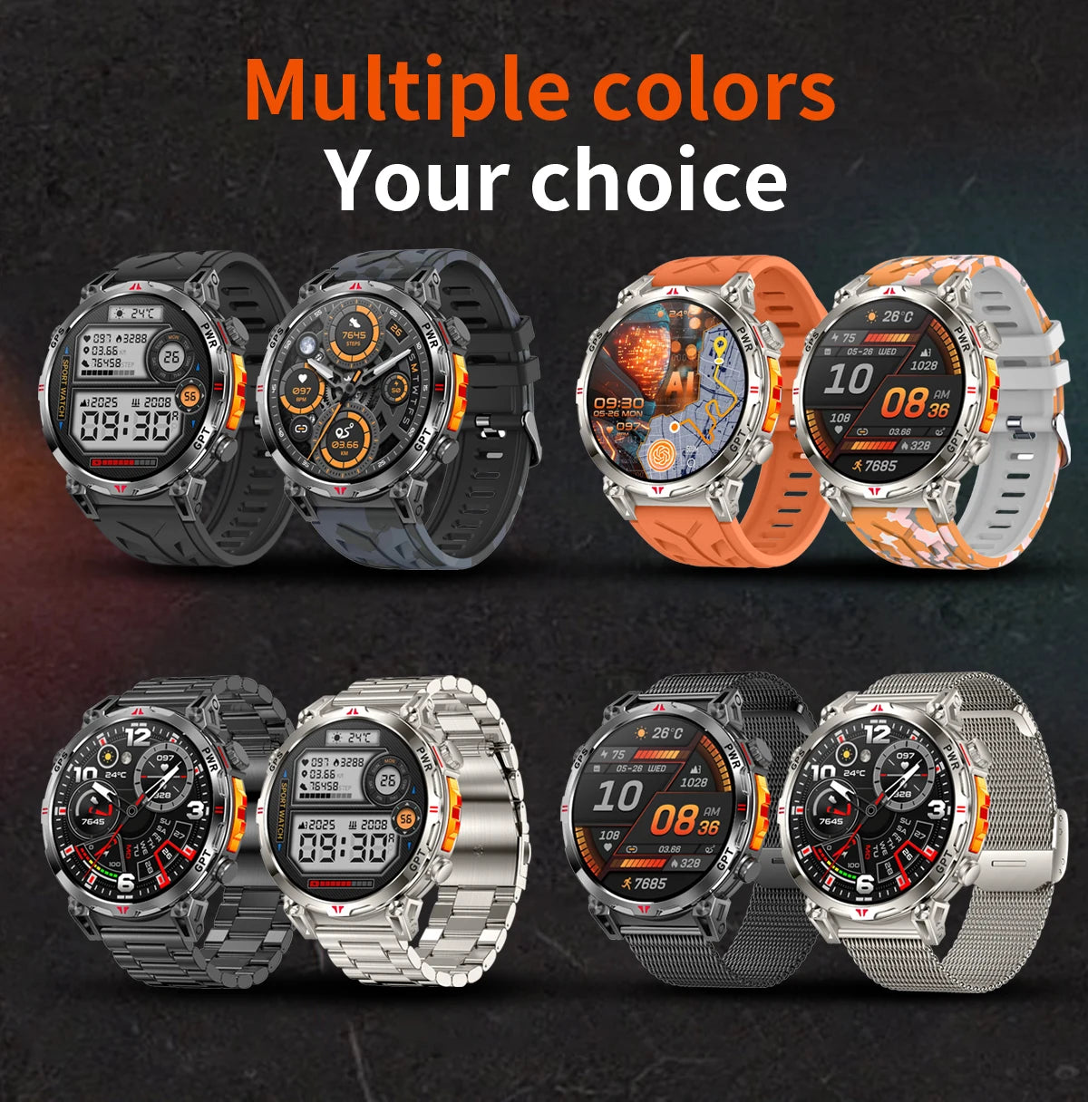 2025 GPS Sports Smart Watch GPT AMOLED 1.56 inch 488 * 488 Heart Rate Blood Oxygen Blood Pressure Monitoring 3ATM Smartwatches