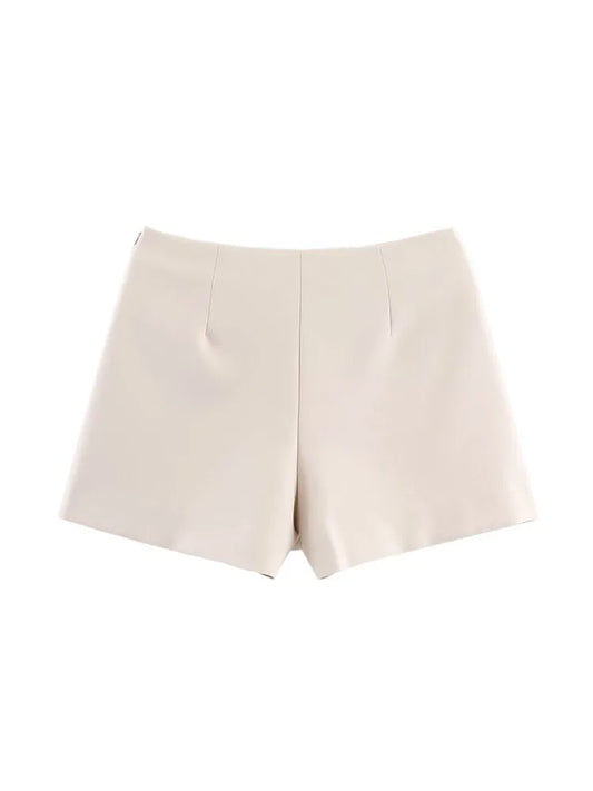 2025 Women Summer Shorts Skirts Casual Solid High Waist Side Zipper Asymmetry Female Elegant Street Shorts Clothing.