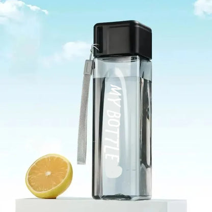 1 Pcs Clear Square Drinking Glass in Mate Plastic Portable Water Bottle with Milk Cable for Outdoor Sports.