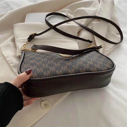 Vintage Style Handbag Crossbody Bag, Gold Letter 'M' Design Pu Leather Shoulder Messenger Bag, Synthetic Leather Tote Bag, Purse.