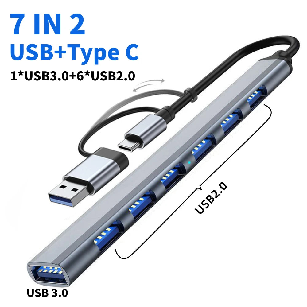 USB 3.0 Type C Adapter Docking Ststion USB 2.0 Port TF SD Card Reader Audio Output Multi-hub Splitter  for Macbook Pro Computer.