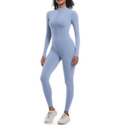 S-XL 2025 Nylon Zipper Long Sleeve Yoga Set Women One Piece Jumpsuit Fitness Gym Workout Pant Legging Running Romper Suit XP27.