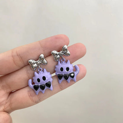 2023 New Fashion Cute Animal Stud Earrings Women Cartoon Small Black Cat Bear Shark Dinosaur Earring Ear Stud Girl Funny Jewelry