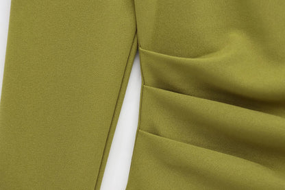 HH Women Fashion Solid 5-Color Asymmetrical Slant Collar Tops Female Spring Pleated Decoration Casual Slim Elasticity Top.