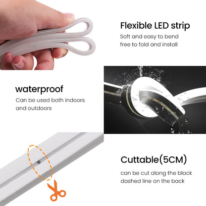 5V 12V 24V Neon LED Strip With 2Pin Wire 120LEDs/M IP67 Silicon Tube Bar Lamp Soft Flexible DIY Light Sign Rope 3000K-6500K.